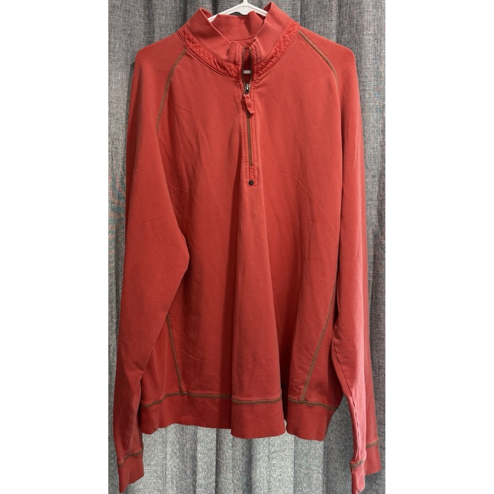 Tommy Bahama Sweater Mens XXLarge Coral 1/4 Zip Mock Neck Sweatshirt Pullover